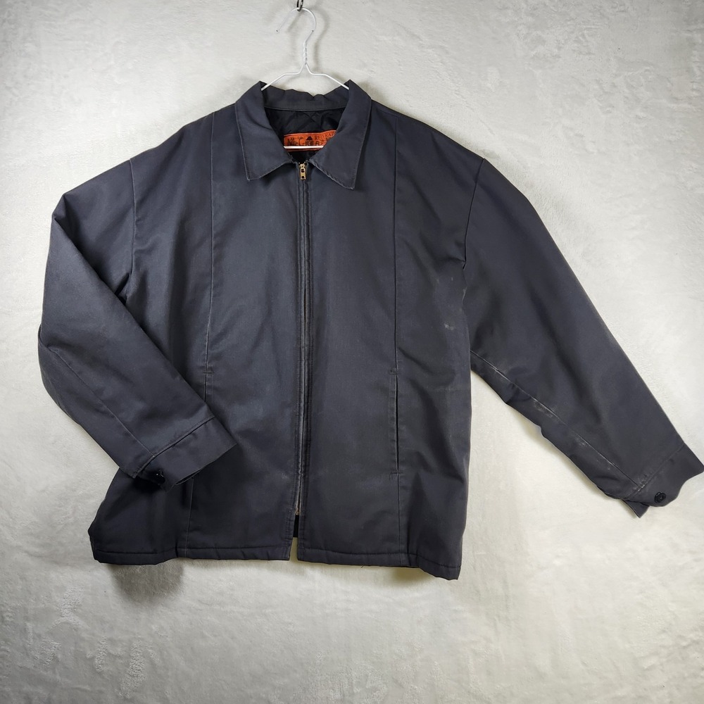 Vtg‎ Red Kap Work Jacket XL Black Quilted Lined Zip Up Industrial USA Made